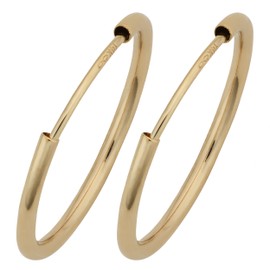 14k Yellow Gold 1mm Thick Round Tube Endless Hoop Earrings (10, 12, 14, 16 or 18 mm), Metal, No Gemstone