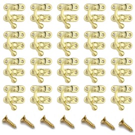 20Pcs Antique Left Latch Hook Hasp 27 x 32mm Small Box Latch Hasps Swing Arm Latch for Suitcase Jewelry Box Toolbox (Gold)