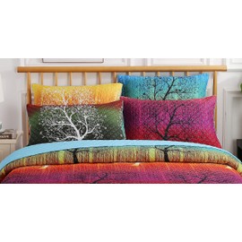 A Pair of Rainbow Tree Pillow Quilted Shams (Queen, Purple)
