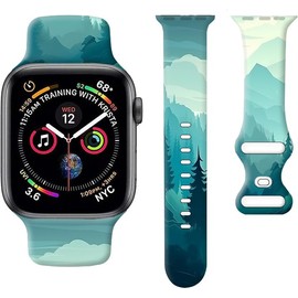 wumswu Compatible with Watch Band 38mm 40mm 41mm 42mm 44mm 45mm 49mm for Women, Cute Fadeless Replacement Strap for Watch SE Series 9 8 7 6 5 4 3 2 1 Ultra(Mountain Forest Pine Tree)