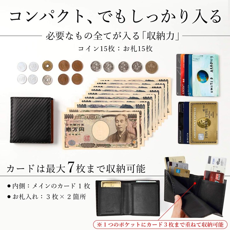 Le sourire Ultra Small Men’s Minimalist Bifold Wallet, Genuine Leather