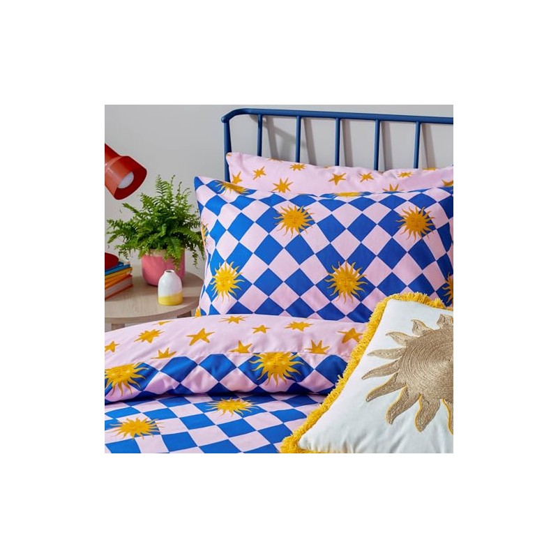 Furn. Antares Duvet Cover Set – Sunshine Checkerboard Reversible Polycotton