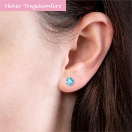 JAYARE Children's Earrings Silver 925 Girls Stud Earrings 4 mm Glitter Crystals Children's Round Earrings, Silver