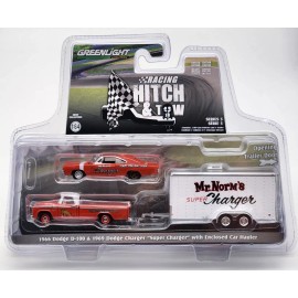 GREENLIGHT RACING HITCH & TOW '66 DODGE D100 '69 DODGE SUPER CHARGER WITH HAULER