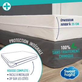 Sweetnight Full Mattress Cover 90 x 190 cm Bugs and Anti-Mites | Protects Your Mattress Completely | Zip | No Chemical Treatment | Depth up to 25 cm, Cotton, White, 90 x 190 x 25 cm