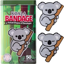 BioSwiss Vendas autoadhesivas con forma de koala, sin látex, estériles, para el cuidado de heridas, divertidos suministros de botiquín de primeros auxilios para niños y adultos, 50 unidades