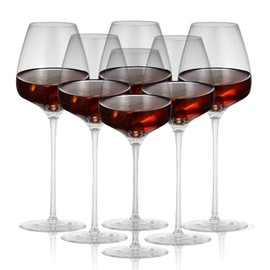 BERKWARE Crystal Wine Glasses Set of 6 - Elegant Red Wine Glasses, Long Stem Wine Glasses, Wine Goblets, Universal Wine Glasses, Tall Stemmed Fancy Wine Glasses for All Occasions