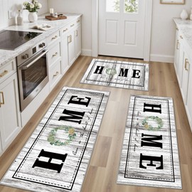 Tritard 100% Non Slip Kitchen Rugs Sets of 3 Farmhouse Washable Kitchen Mats for Floor Non-Skid Kitchen Runner Rug Soft Rustic Kitchen Floor Carpet for Hallway, Laundry, Sink, Office, Grey