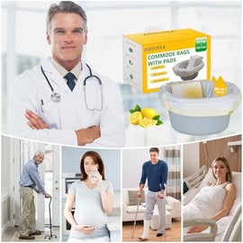 Bedside Commode Liners with Pads | 100 Commode Bags+100 Absorbent Pads | Leak-Guard | Rapid Absorption | Lemon Scented | Bedpan | Bedside Commode | Camping Toilet