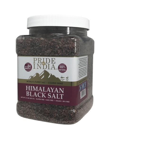Pride Of India - Himalayan Black Rock Salt - Coarse Grind, 2.2 Pound (1 KG) - Kala Namak - Contains 84+ Minerals - Perfect for Cooking, Tofu Scrambles, Grinder Use, Kitchen, Restaurant & Bath Salt