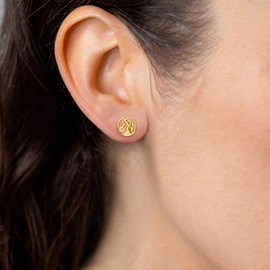 Lucchetta - 14 carat yellow gold horse round stud earrings, gold earrings women's 585 real gold - high-quality jewellery made in Italy, Oro giallo