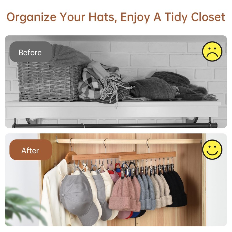 OTraki Hat Hangers for Closet, Wooden Baseball Hat Organizer Cap
