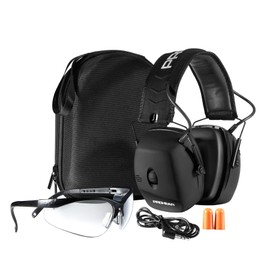 PROHEAR 056 Electronic Shooting Ear Protection Muffs, NRR 30dB Noise Reduction for Gun Range Hunting, Sound Amplification Earmuffs with Safety Eyewear Case kit
