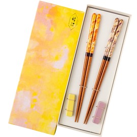 Hashikura Matsukan G-82012 Chopsticks, Dishwasher-Safe, Couples Chopsticks, Natural Wood, Pair Set, 8.9 inches (22.5 cm), Chopsticks Rest Included, Crystal, Sundrift, Winter, Purple, Orange, Made in