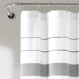 Lush Decor Chic Stripe Yarn Dyed Cotton Blend Shower Curtain Single 72" W x 72" L Black & Gray - Striped Shower Curtains for Bathroom - Bathroom Curtain