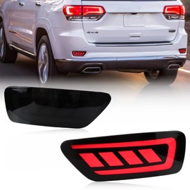 PGTOPONE Smoked LED Rear Bumper Reflectors Fog Brake Tail Light Sequential Turn Signal Lamps Compatible with Jeep Grand Cherokee 2012-2021 Compass 2011-2017 Dodge Journey 2011-2017 (SMOKED)