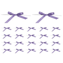 PATIKIL 3" Satin Ribbon Bow, 50 Pcs Mini Bows with Twist Ties for DIY Craft Gift Wrapping Treat Bags Wedding Birthday Party Decoration, Purple