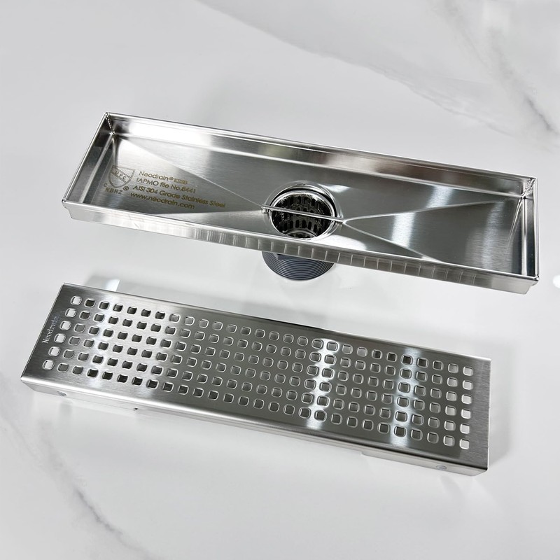 Neodrain 12-Inch Linear Shower Drain with Removable Grate, Professional Brushed