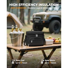 HORJONES Lunch Boxs for Women/men Insulated Lunch bag,Leakproof Lunchbox with Adjustable Shoulder Strap for Adults,Soft Cooler Tote Bag for Office Fitness Picnic Beach Travel - Black 12-Can(8L)