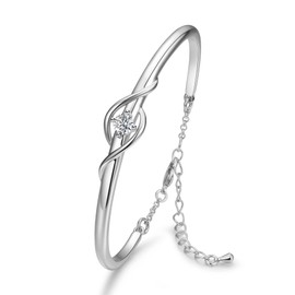 Praelinos Guardian of Love Bracelet White Gold Plated Bracelets for Women Silver Tone Jewellery 5A Cubic Zirconia Mother's Day Valentines Birthday Gifts for Women Mum Girls Girlfriend Her