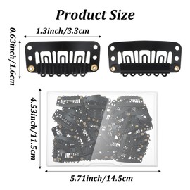 51 Pcs 32mm 6-Teeth U-Shape Wig Clips for Clip-in Hair Extensions with DIY Needle and Thread Kit - Metailic Snap Hair Clips for Hairpieces Extensions Clip-ins (Black)