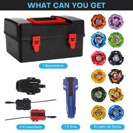 DEZAWRTY Bey X Battling Blade Set, 12 Spinning Tops, 3 Launchers and 1 Grip with Storage Box, Kids Toys Birthday Gift Ideal for 6+ Years Old Boys