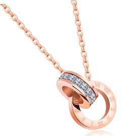 AAA Zircon Stone Stainless Steel Pendant Necklace Non-fading Simple Light Luxurious Clavicle Necklace for Women GiftColor: Rose gold white diamond