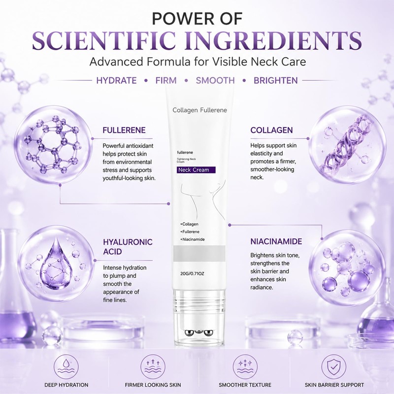 Magic Collagen Fullerene Neck Cream with Roller,Tighte &Lift Firming,2 Pack