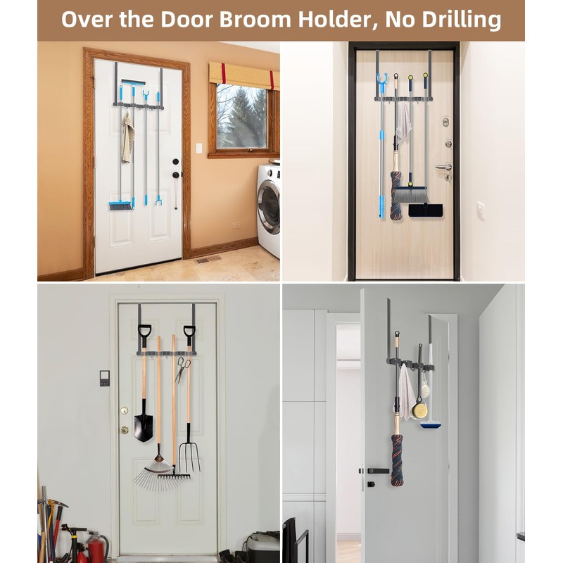 Broom Holder Over The Door-304 Stainless Steel Mop and Broom