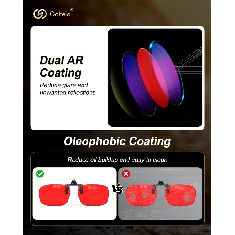 Goiteia Red Clip on Blue Light Blocking Glasses for Sleep-Block