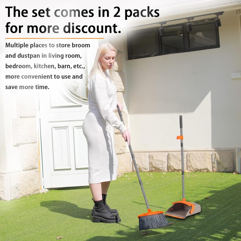 2-Pack is More economical,Upgraded Broom and Dustpan,with 52" Long Handle,