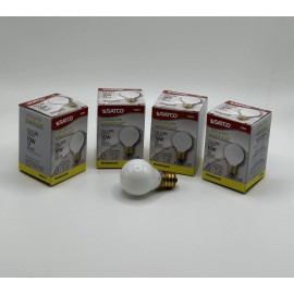 White (4) Satco S3864 120V Round Candelabra 10-Watt G8 Globe Light Bulb, Glossy White