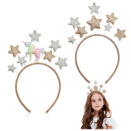 GWAWG 2Pcs Headband Hairband Cute Glitter Star Unicorn Hair Hoop for Festival Accessories Children's Adults Party Birthday Games Festival Xmas New Year Headpiece