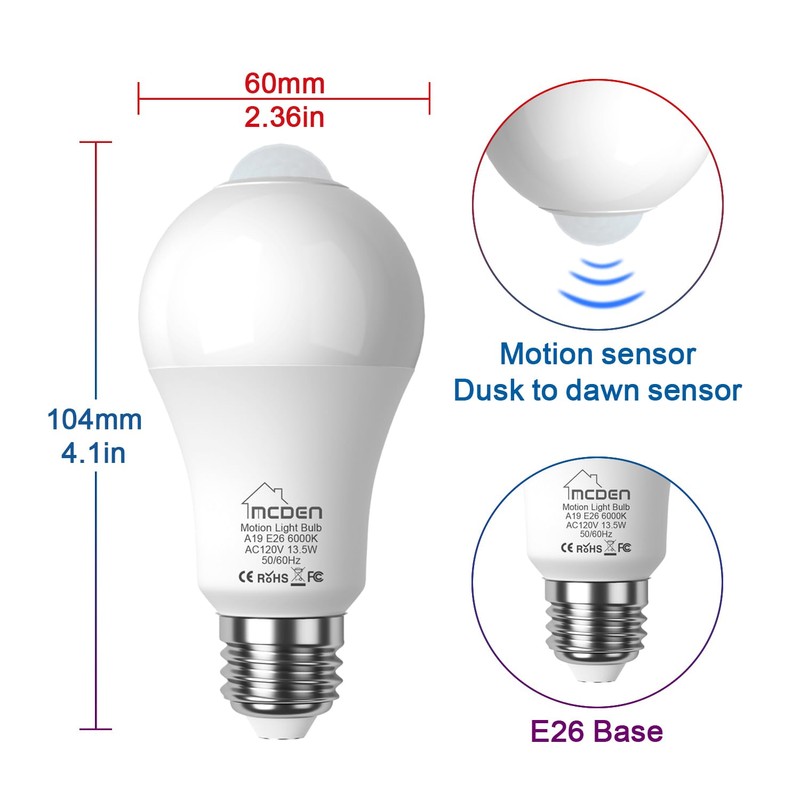 McDen Motion Sensor Light Bulb, Indoor Motion Activation Detector Light