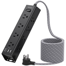 12 Outlets Surge Protector Power Strip - Flat Plug Extension Cord, 12 Widely Outlets and 3 USB Ports, 1050 Joules, Desk Charging Station for Dorm Room College Office Essentials, Black, ETL Listed