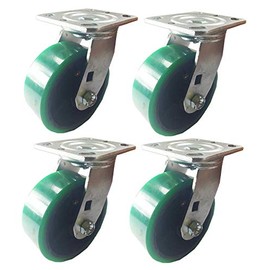 4 Heavy Duty Caster Set Polyurethane on Cast Iron Wheels No Mark Green (5" : 4 Swivel) for Furniture, Workbench, Carts, Toolbox