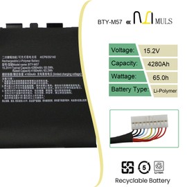 MULS BTY-M57 65Wh Laptop Battery Compatible with MSI GP66 GP76 Leopard 10UE 10UG 10UH 11UE 11UG 11UH Vector GP66 GP76 12UE 12UG 12UH 12UGS 10UE-065ES 11UG-247CA MS-17K3 4280mAh 4 Cell 15.2V