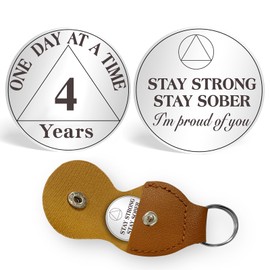 ‎CHURYUML 4 Year Sobriety Coin One Day at A Time Sober Coins Four Year AA Chips and Medallions Sobriety Gifts for Men Women Alcoholics Anonymous Gifts with PU Leather Keychain