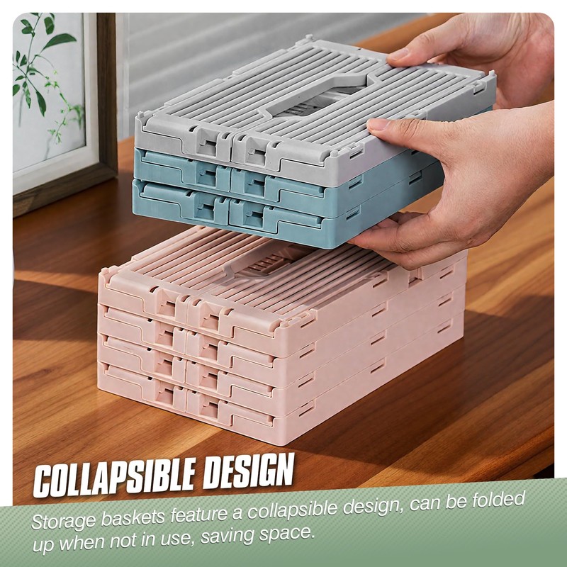 Vivikivi 4-Pack Plastic Crates for Storage, Collapsible Storage Crates Stackable,