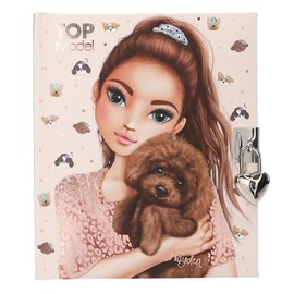 Depesche TOPModel Kitty and Doggy 13570 Diary with Heart Lock and Key, Pink Book with Model Motif, Dog Pattern and 192 Lined Pages