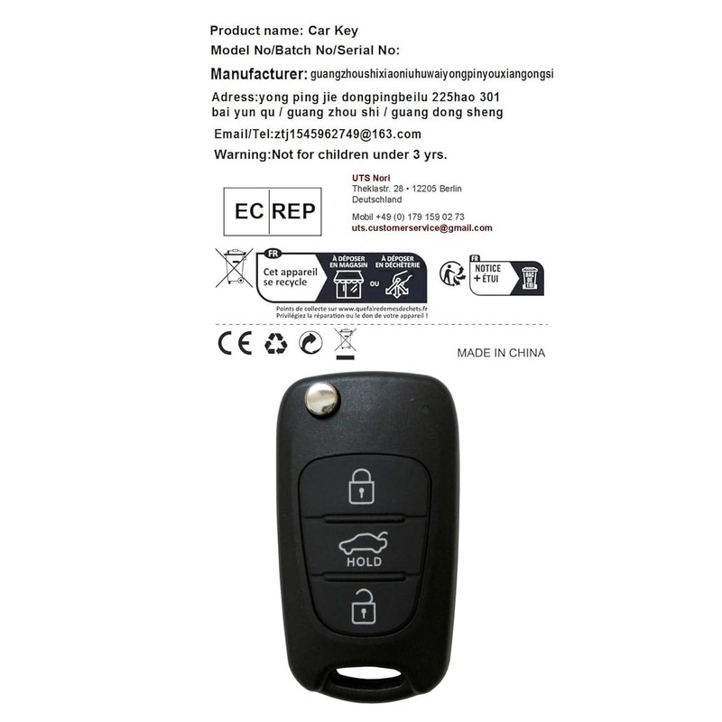 Key Casing, Folding Key Three Buttons, Suitable for Hyundai Kia