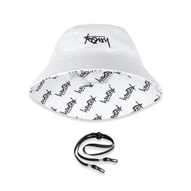 LumiSyne Unisex Reversible Fishing Hat Plain with Letters Embroidery/Hawaiian Style Print Double-Sided Cotton Bucket Hat with Removable Chin Strap Foldable Bucket Hat Sun Hat for Summer Beach Travel,