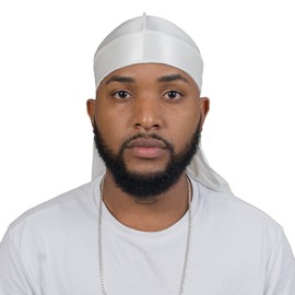 ForceWave 2 Pieces Silky Durag Pack for Men Women Waves, Premium Satin Deluxe Du-rag (White+White)