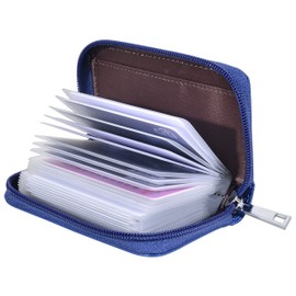Genuine Leather Card Holder with 26 Credit Card Slots and ID Card Holder - Blue