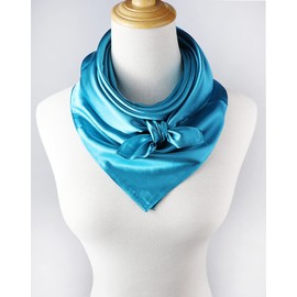 vabovin Women's Solid Stain Charmeuse Neckerchief 35" Square Neck Scarf Headscarf (Blue)