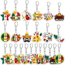 24 piezas de llaveros mexicanos para decoración de fiesta de México, recuerdos de la bandera de México, regalo patriótico para mujeres, encanto para bolso de amigos