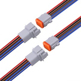 WOODGUILIN 8-Pin German Connector, DT Automotive Waterproof Electrical Connector 8 Way Male Female Plug Wiring Harness, with 16 AWG Cable Wire, for Cars, Trucks, Boats, LED Work Light (2 Pairs, 8P DT