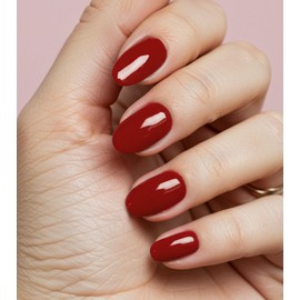 Morily Deep Red Press on Nails - Glossy Short Oval Fake Stick on Nails, Reusable Full Cover Artificial False Fingernails for Women, 24 Pcs in 12 Sizes