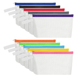 Sinzip 10 Pieces Cotton Canvas Makeup Bag with Bottom and Strap, Multi-Purpose Cosmetic Bag with Zipper Travel Toiletry Pouch, Blank DIY Craft Bag (Multicolor 01, S)