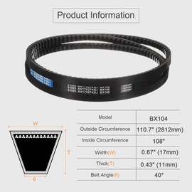 sourcing map BX108 EPDM V-Belt, Raw Edge Cogged Industrial Rubber V Belt 0.67" Width x 108" Inside Circumference